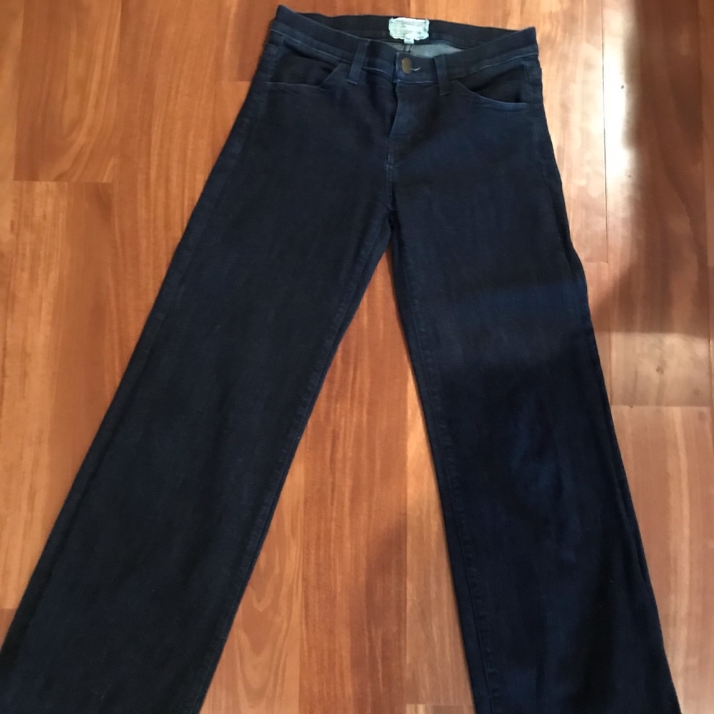 Current/Elliot dark wash wide leg jeans.
